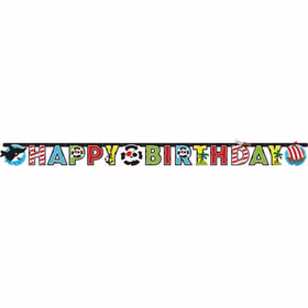 Piraten Party-Set 9-teilig Seeräuber Tisch-Deko Party-Zubehör Geburtstag Kindergeburtstag Dekoration Happy Birthday Happy Birthday Banner mit Piraten-Motiv von Vorne.