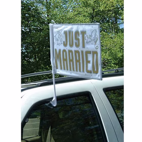 Hochzeit Autofahne Just Married Flagge Fahne Hochzeitsauto Zubehör Deko Auto Hochzeitsfeier Hochzeitsgesellschaft Party-Deko Wedding