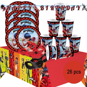 Party-Set Kindergeburtstag Miraculous Ladybug Cat Noir 26-tlg. Geburtstag Geschirr Mädchen Superhelden Kinderfasching Einschulung Mottoparty 26-teiliges Miraculous Party-Set Gesamtübersicht