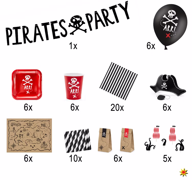 Party-Set Kinder Geburtstag Pirat Deko Luftballons, 72-tlg. deluxe Kindergeburtstag Mottoparty Kinderfasching Party-Set Kinder Geburtstag Pirat Deko Luftballons, 72-tlg. deluxe Kindergeburtstag Mottoparty Kinderfasching