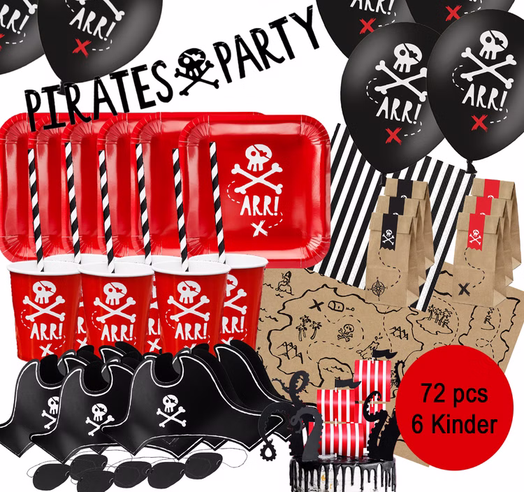 Party-Set Kinder Geburtstag Pirat Deko Luftballons, 72-tlg. deluxe Kindergeburtstag Mottoparty Kinderfasching Party-Set Kinder Geburtstag Pirat Deko Luftballons, 72-tlg. deluxe Kindergeburtstag Mottoparty Kinderfasching