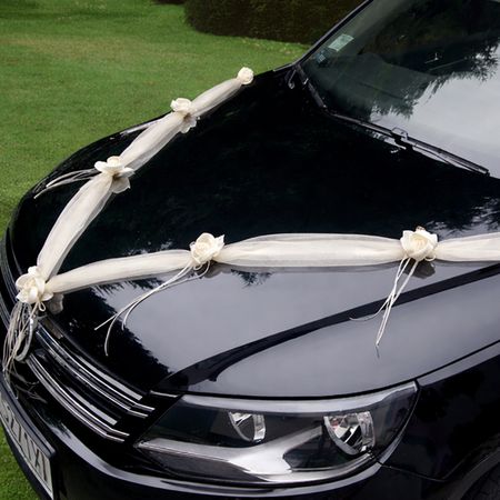 Autoschmuck Deko 2 Girlanden mit Blüten Creme 180 cm Motorhaube Hochzeitsauto
