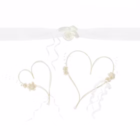 Autoschmuck Hochzeit Wedding Car Deko Rosenblüten creme 4-tlg. Deko-Set Autoschleife Motorhaube Blumen Rattanherzen mit Saufnäpfen Wedding-Car Hochzeitsauto