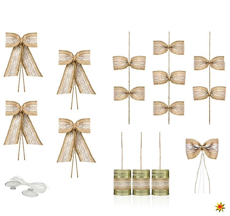 Autoschleifen Hochzeits-Set Motorhaube & Dosen Brautauto-Zubehör Autoschleifen Hochzeit Set Motorhaube Dosen braun weiß gold Brautauto Wedding Car Autoschmuck