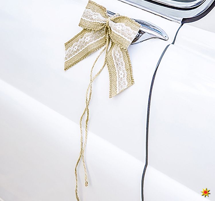 Autoschleifen Hochzeits-Set Motorhaube & Dosen Brautauto-Zubehör Autoschleifen Hochzeit Set Motorhaube Dosen braun weiß gold Brautauto Wedding Car Autoschmuck