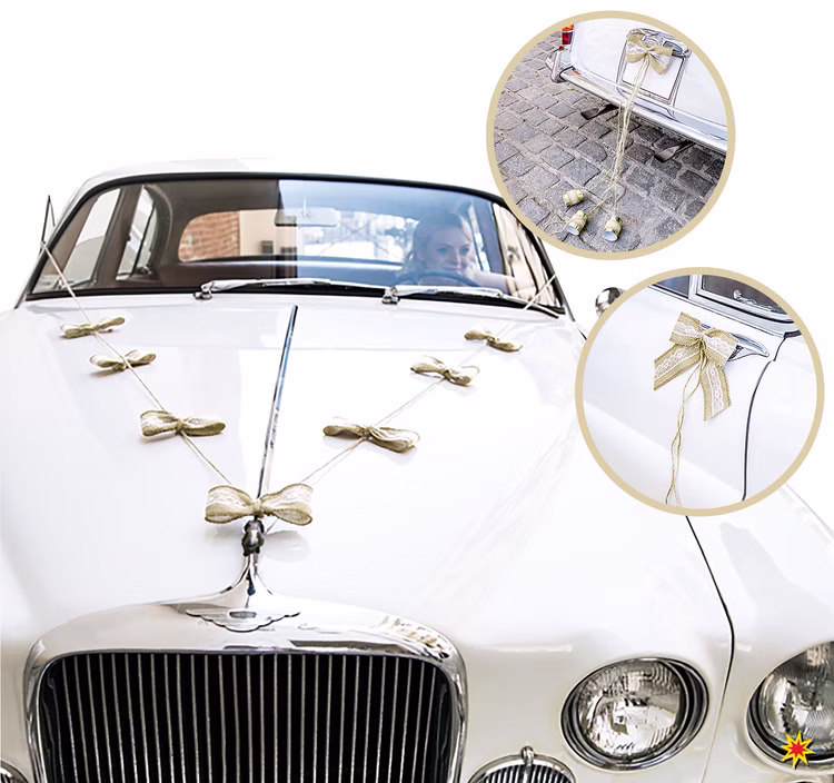 Autoschleifen Hochzeit Set Motorhaube Dosen braun weiß gold Brautauto Wedding Car Autoschmuck Autoschleifen Hochzeit Set Motorhaube Dosen braun weiß gold Brautauto Wedding Car Autoschmuck