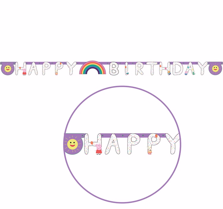 Peppa Wutz Party-Set Kindergeburtstag Peppa Pig Pappgeschirr 33-tlg. Luftballons Geburtstag Mottoparty Party-Zubehör Tischdeko Happy Birthday Girlande mit Peppa Wutz Motiven, Regenbogen und bunten Details – dekorative Partydeko für Kindergeburtstag.