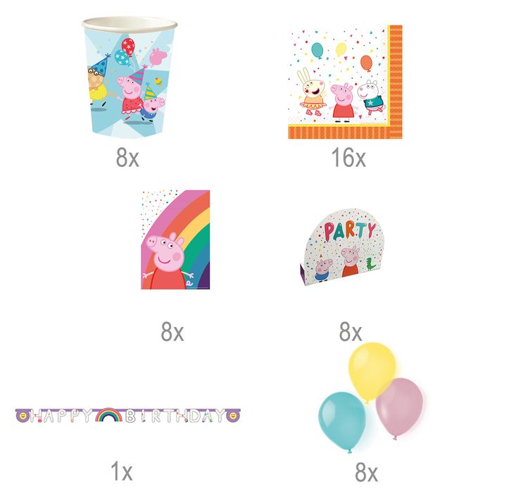 Peppa Wutz Geburtstagsdeko Set - 6 Masken + 8 Partyhüte Für Kinderparty