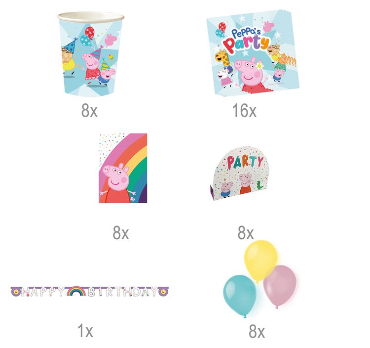 Peppa Wutz Party-Set Kindergeburtstag Peppa Pig 49-tlg. Party-Deko Peppa Wutz Party-Set Kindergeburtstag Peppa Pig Pappgeschirr 49-tlg. Luftballons Geburtstag Mottoparty Party-Zubehör Tischdeko