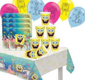 Party-Set Kindergeburtstag Spongebob Schwammkopf 23 Teile Geschirr-Set Luftballons Geburtstag Schuleingang Fasching Karneval Mottoparty Tisch-Deko Party-Deko