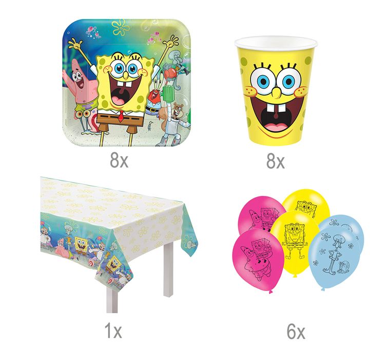 Spongebob Schwammkopf Party-Set Kindergeburtstag 23-tlg. Tisch-Deko Party-Set Kindergeburtstag Spongebob Schwammkopf 23 Teile Geschirr-Set Luftballons Geburtstag Schuleingang Fasching Karneval Mottoparty Tisch-Deko Party-Deko