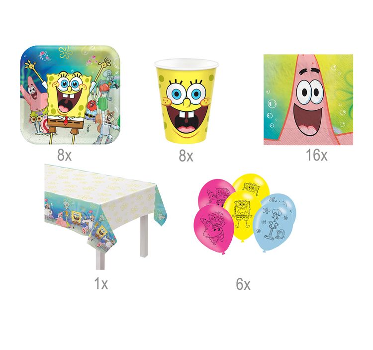 Spongebob Schwammkopf Party-Set Kindergeburtstag 39-tlg. Tisch-Deko Party-Set Kindergeburtstag Spongebob Schwammkopf 39 Teile Geschirr-Set Luftballons Geburtstag Schuleingang Fasching Karneval Mottoparty Tisch-Deko Party-Deko