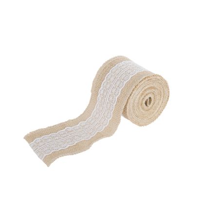 Juteband mit weißer Spitze Deko Hochzeit Geburtstag 5 m x 8 cm