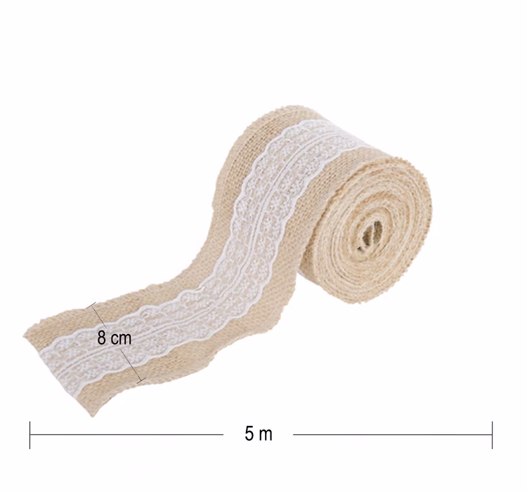 Juteband mit weißer Spitze Deko Hochzeit Geburtstag 5 m x 8 cm Bastel-Zubehör Weihnachten Vintage-Look Juteband mit weißer Spitze Deko Hochzeit Geburtstag 5 m x 8 cm Bastel-Zubehör Weihnachten Vintage-Look