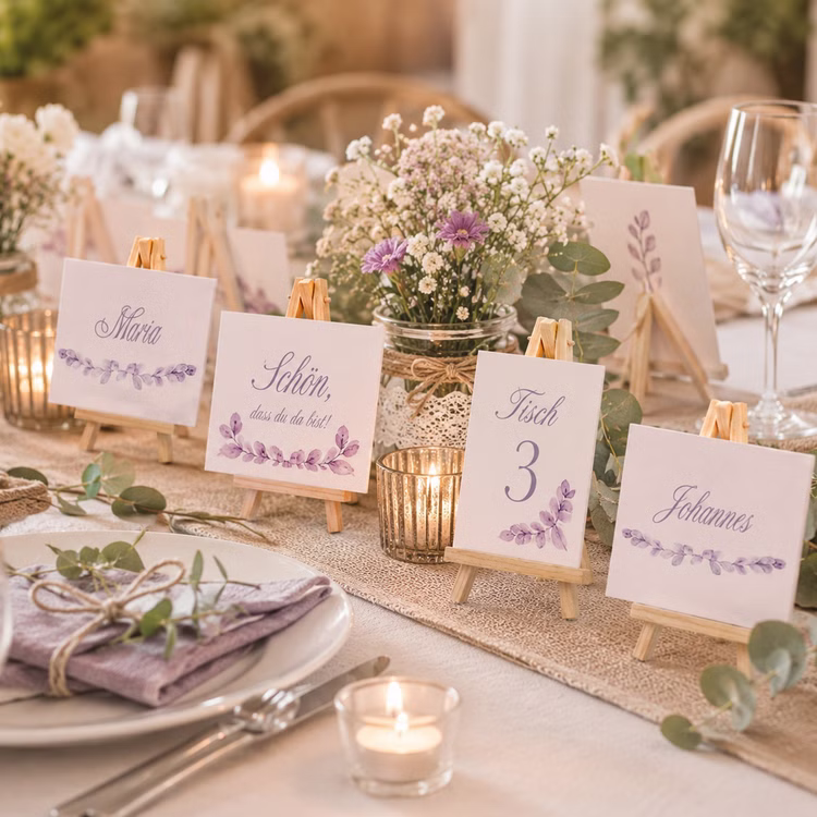 20 Mini Staffeleien Holz Kartenhalter Fotohalter Hochzeit Tischdeko Aufsteller Holz Keilrahmen Tisch-Deko Events Jubiläum SALE Party-Deko Party-Zubehör Mehrere Mini-Staffeleien aus Naturholz als stilvolle Tischdekoration mit Namenskarten und Blumenarrangement zur Hochzeit.