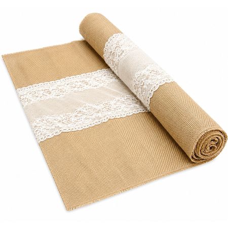 Jute Tischläufer mit weißer Spitze 3 m x 60 cm Vintage Hochzeits-Deko