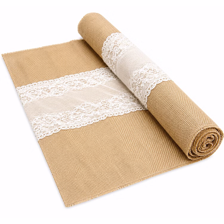 Jute Tischläufer mit weißer Spitze 3 m x 60 cm Vintage Hochzeits-Deko gedeckter Tisch Geburtstag Wohnaccessoire SALE Tischdeko Dekoration Jute-Tischläufer mit weißer Spitzenbordüre als dekorative Rolle für Hochzeiten und Vintage-Tischdeko.