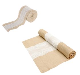 Deko-Set Tischläufer 3m x 60 cm und Band 5m x 8 cm Jute mit Spitze Hochzeit Weihanchten Bastel-Zubehör