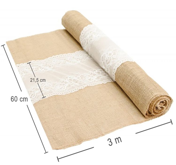 Deko-Set Tischläufer 3m x 60 cm und Band 5m x 8 cm Jute mit Spitze Hochzeit Weihanchten Bastel-Zubehör