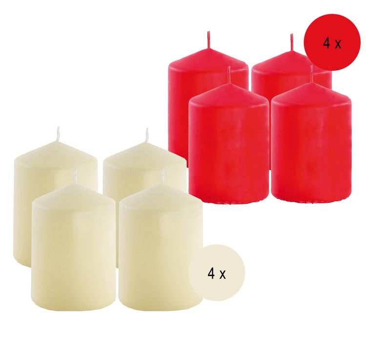4 Adventskerzen Stumpenkerzen Adventskranz 10x6cm 28h Farbauswahl Deko Tischdeko Weihnachten