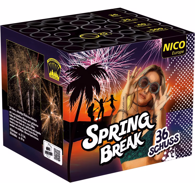 Spring Break Feuerwerksbatterie 36 Schuss, für Silvester, Hochzeiten, Geburtstage uvm. Spring Break Feuerwerksbatterie 36 Schuss, für Silvester, Hochzeiten, Geburtstage uvm.