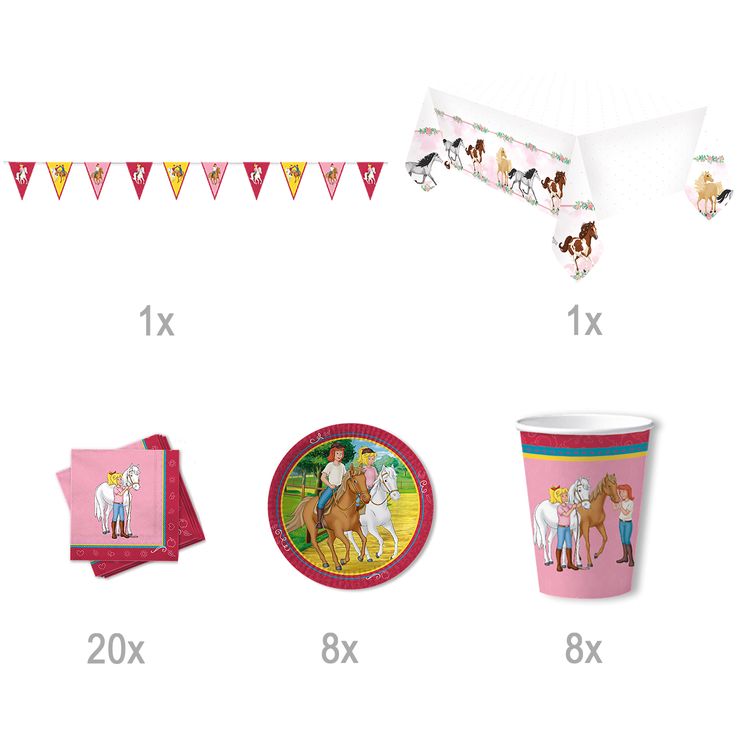 Party-Set Kindergeburtstag Bibi & Tina 38 Teile Geschirr Geburtstag Party Mädchen Geburtstag Mottoparty Bibi Blocksberg