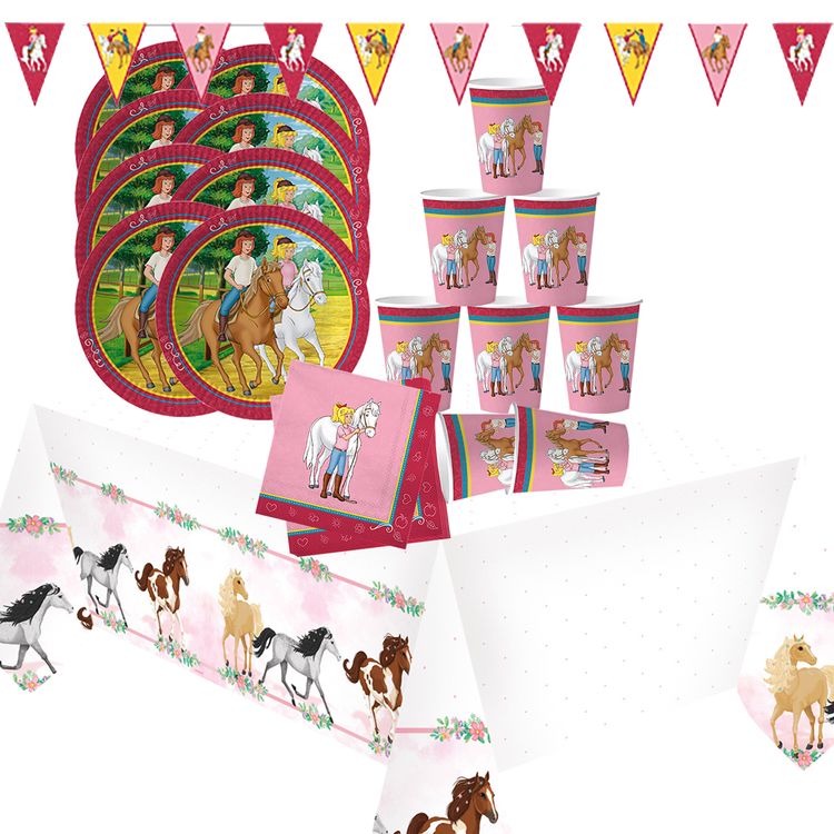 Party-Set Kindergeburtstag Bibi & Tina 38 Teile Geschirr Geburtstag Party Mädchen Geburtstag Mottoparty Bibi Blocksberg