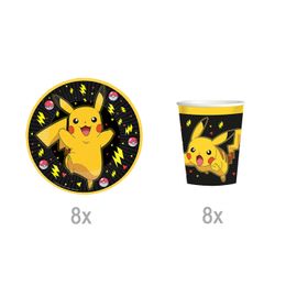 Übersicht Pokemon Party-Set mit Partygeschirr und dem Hinweis mit 16 Einzelteilen