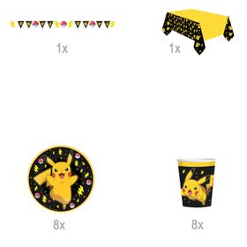 Übersicht Pokemon Party-Set mit Partygeschirr und dem Hinweis mit 18 Einzelteilen