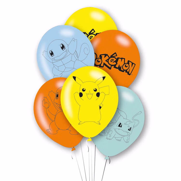 Pokemon Party-Set Kindergeburtstag für 8 Kinder 26-tlg. Tisch-Deko Party-Zubehör Geburtstag Mottoparty Dekoration Sechs Farbenfrohe Luftballons mit verscheidenen Pokemon bedruckt.