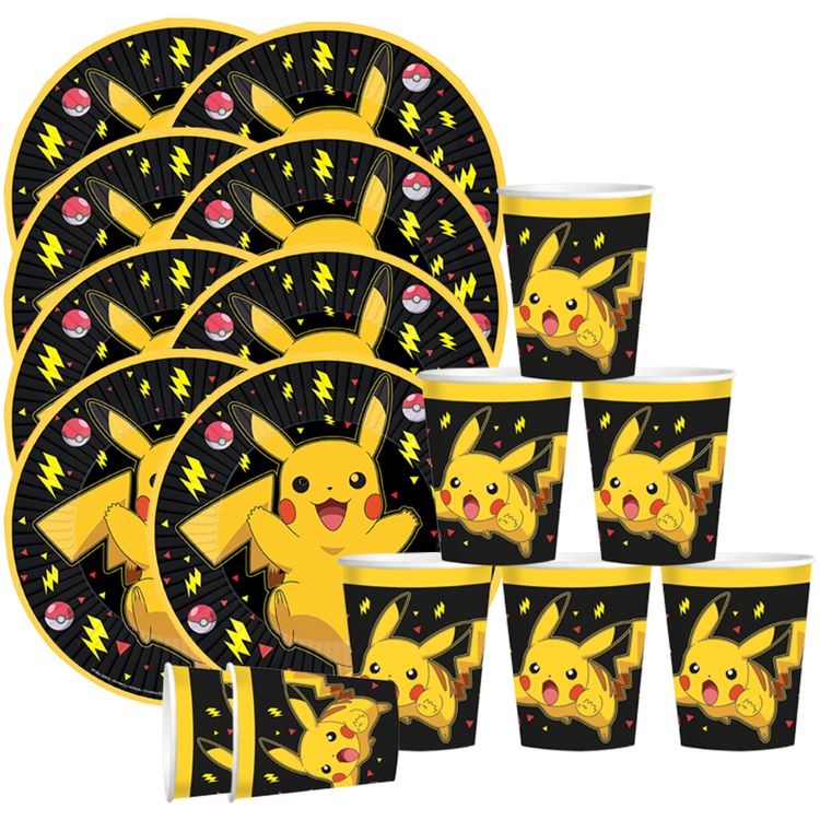 Pokemon Party-Set Kindergeburtstag für 8 Kinder 16-tlg. Tisch-Deko Übersicht Pokemon Party-Set mit Partygeschirr und dem Hinweis mit 16 Einzelteilen