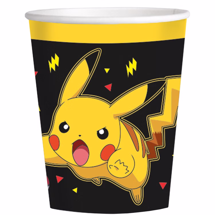 Pokemon Party-Set Kindergeburtstag für 8 Kinder 26-tlg. Tisch-Deko Party-Zubehör Geburtstag Mottoparty Dekoration Pokemon Becher von Vorne