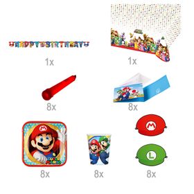 Super Mario Party-Set Kindergeburtstag 8 Kinder 42 Teile Geburtstag Pappgeschirr SALE Mottoparty Kinderfasching Fasching Karneval