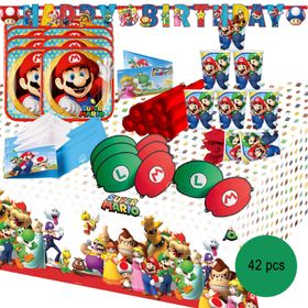 Super Mario Party-Set Kindergeburtstag 8 Kinder 42 Teile Geburtstag Pappgeschirr SALE Mottoparty Kinderfasching Fasching Karneval