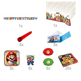 Super Mario Party-Set Kindergeburtstag 8 Kinder 62 Teile Geburtstag Pappgeschirr Mottoparty Kinderfasching Fasching Karneval