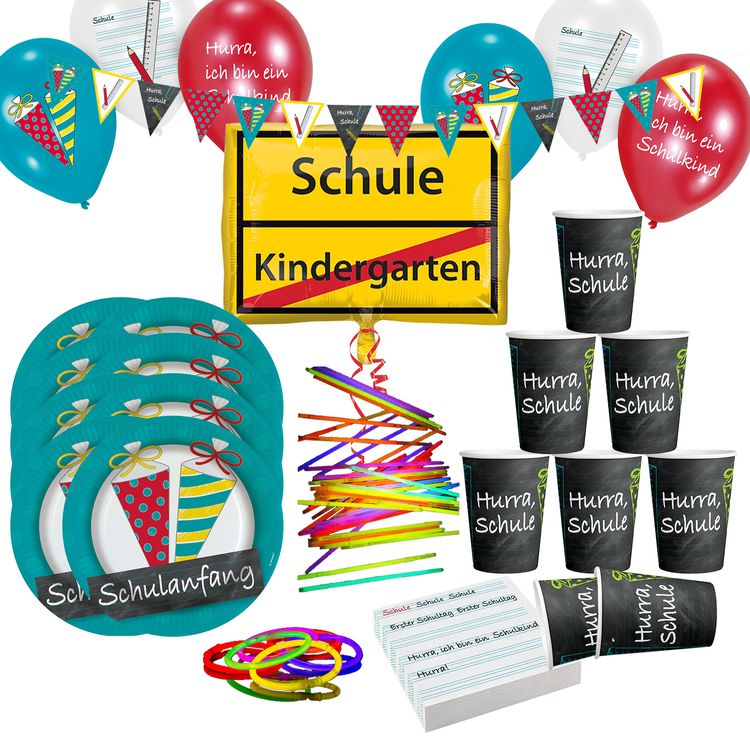Schulanfang Party-Set Zuckertüte Einschulung Party 144 Teile Pappgeschirr 1. Schultag Mottoparty 