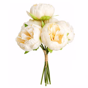 Kunstblumen Pfingstrosen 6er Blumenstrauß Vintage weiß und pink 27,5 cm Deko SALE Tisch-Deko dekorative Blumen Hochzeit Geburtstag Zuhause künstlicher Blumenstrauß Künstlicher Blumenstrauß mit weißen Pfingstrosen vor hellem Hintergrund.