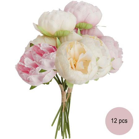Deko Kunstblumen 12 Pfingstrosen Vintage weiß und pink Blumenstrauß 27,5 cm