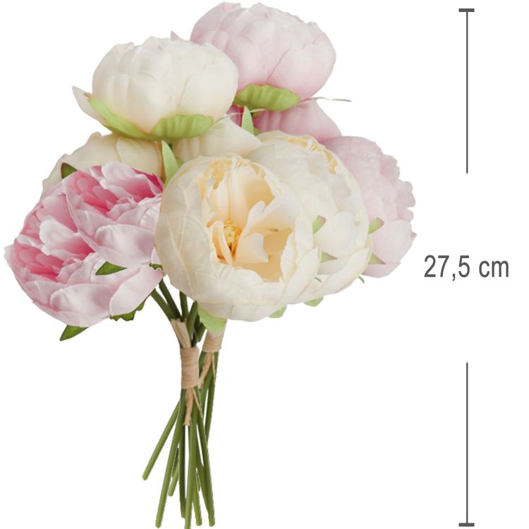 Kunstblumen 12 Pfingstrosen Vintage weiß und pink Blumenstrauß 27,5 cm Deko Hochzeit Geburtstag Zuhause künstlicher Blumenstrauß