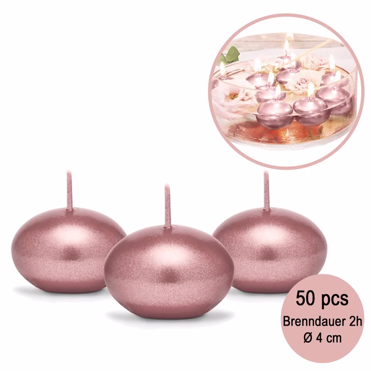 50 Schwimmkerzen metallic rosé Ø 4 cm Brenndauer 2h Deko Hochzeit Tischdeko Dekoration schwimmende Kerzen 50 Schwimmkerzen metallic rosé Ø 4 cm Brenndauer 2h Deko Hochzeit Tischdeko Dekoration schwimmende Kerzen