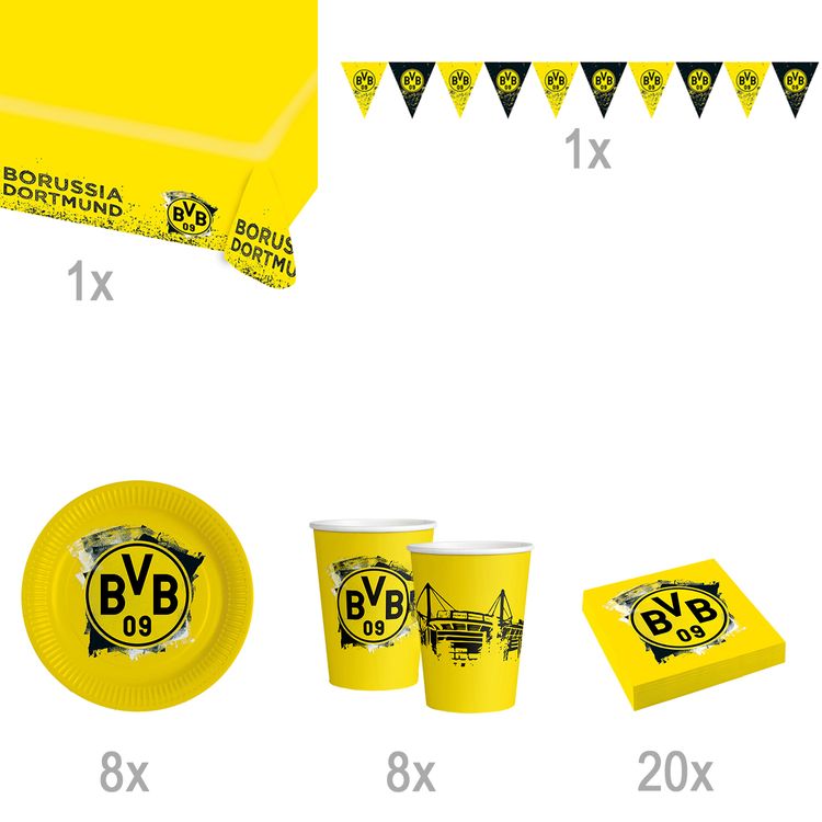 BVB Borussia Dortmund Party-Set schwarz-gelb 38-tlg Party-Set Bundesliga Fußball Deko Party-Deko Tisch-Deko