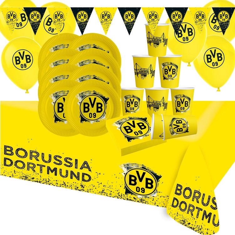 BVB Borussia Dortmund Party-Set schwarz-gelb 38-tlg Party-Set Bundesliga Fußball Deko Party-Deko Tisch-Deko