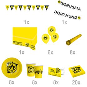 XXL BVB Borussia Dortmund Party-Set schwarz-gelb Fußball 61 Teile Partygeschirr Luftballons