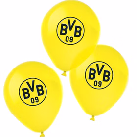 BVB 09 Luftballons in Gelb mit schwarzem Vereinslogo, dekorative Ballons für Fußballparty und Fan-Deko.