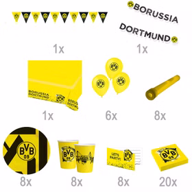 Übersicht BVB 09 Partyset inklusive Mengenangaben für komplette Partyplanung.