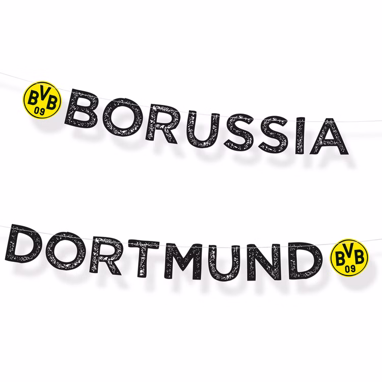 XXL BVB Borussia Dortmund Party-Set schwarz-gelb Fußball 61 Teile Partygeschirr Luftballons Party-Deko Party-Zubehör BVB 09 Banner in Gelb-Schwarz mit Vereinslogo, dekorativer Banner für Fußballparty und Fan-Deko.