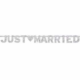 Partykette Just Married silber 167 x 16 cm aus Papier Tisch-Deko Dekoration Wedding Silberne Hochzeit