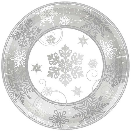 Teller Weihnachtsfeier Schneeflocke Weiß Silber 8 Stück Party-Deko