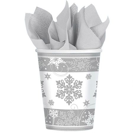 Becher Weihnachtsfeier Schneeflocke Weiß Silber 8 Stück Tisch-Deko