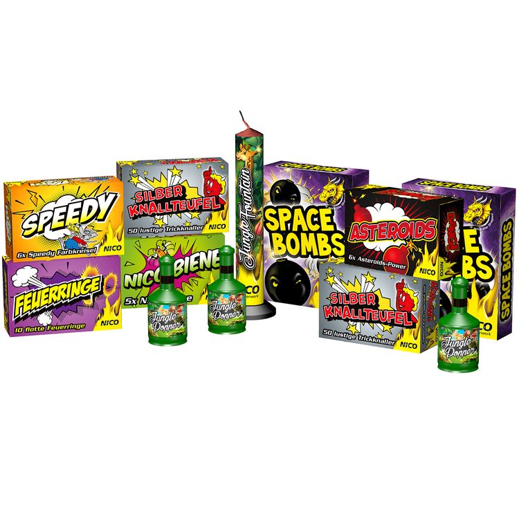 Jungle Mix - Jugendfeuerwerk von Nico Jungle Mix - Jugendfeuerwerk - 12-teiliges Set der Kategorie 1